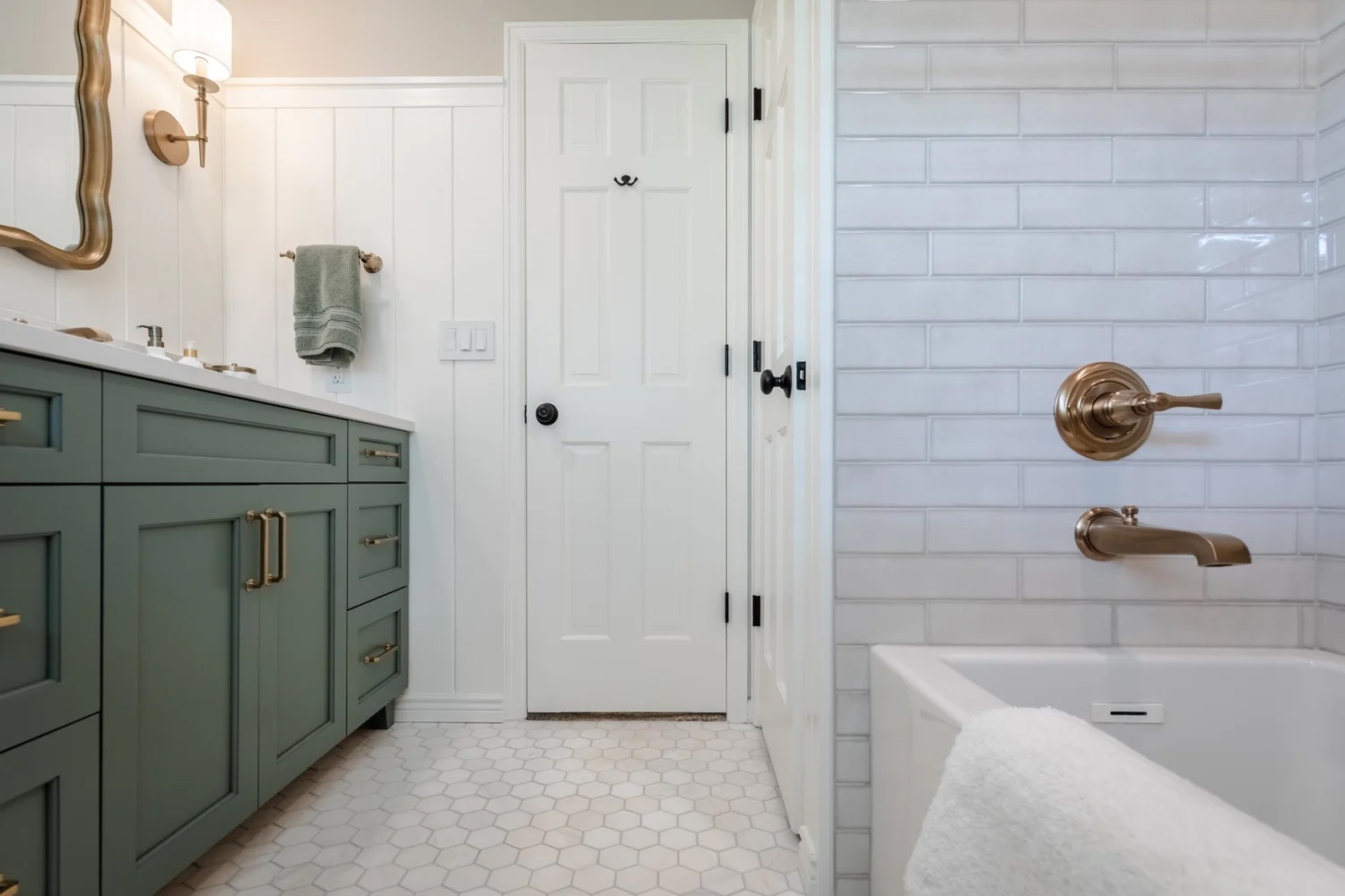 Green vanity bathroom remodel